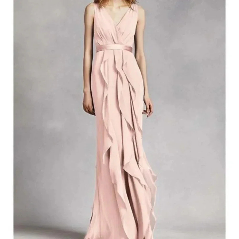 vera wang ruffle bridesmaid dress White by | Dresses | White By Vera Wang Blush Pink Maxi Bridesmaids 2 Type:Mini Dresses Blue Buti Printed Nighty Color:Morandi Pink Texture Details and
